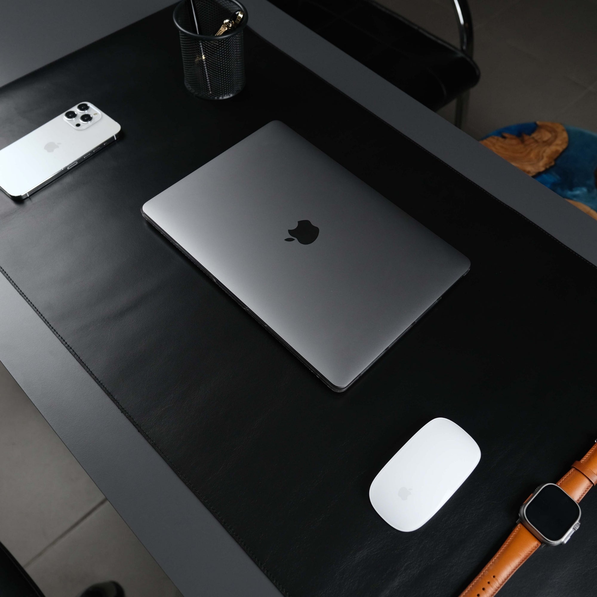 Jersey Black Leather Desk Pad for Office and Home - Evoriah