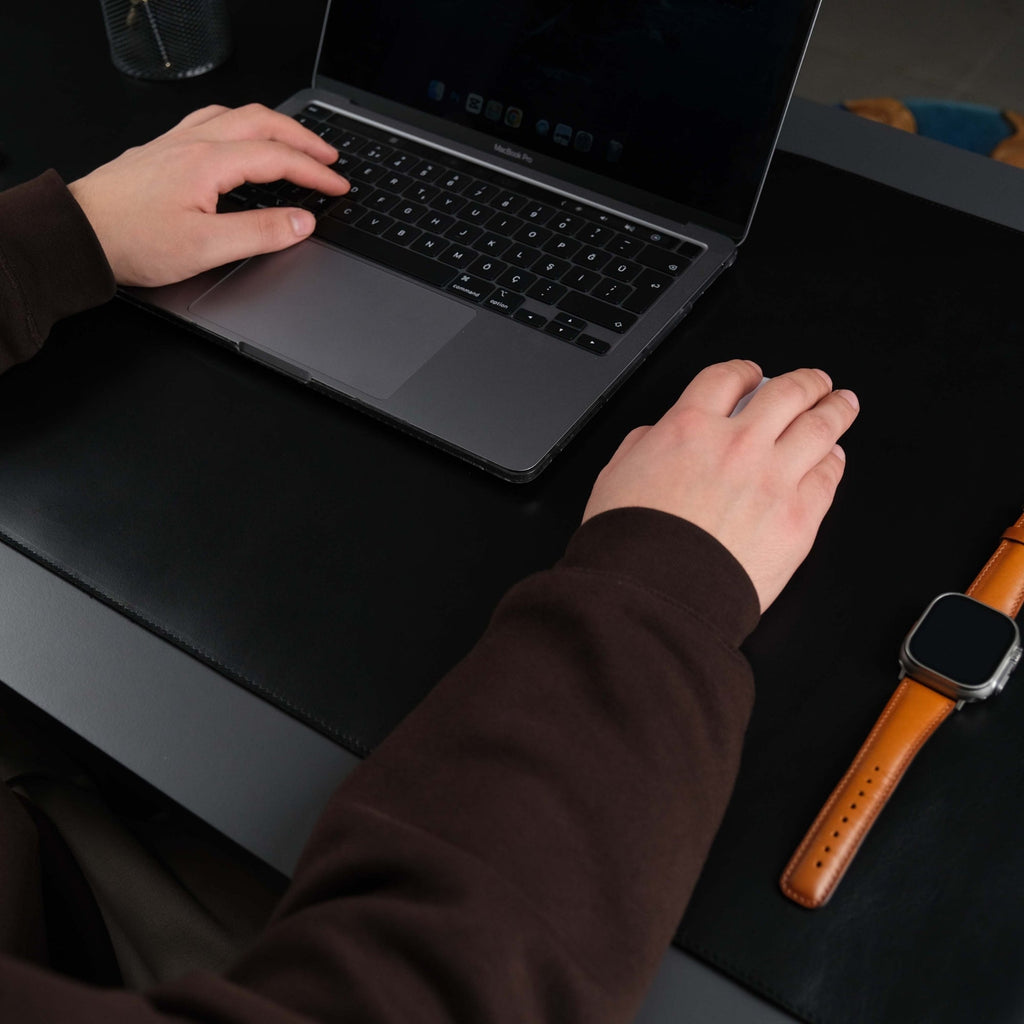 Jersey Black Leather Desk Pad for Office and Home - Evoriah